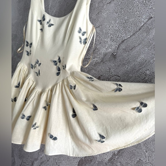 AGUA BY AGUA BENDITA Pluma Drop-Waist Butterfly Mini Dress, size small - Picture 9 of 16